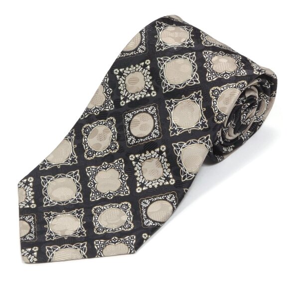 Stefano Ricci Men's Silk Neck Tie Black with Silvery-Grey Circle Medallion 61"L - Picture 2 of 4